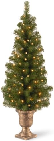 חברת העצים הלאומית עץ מלאכותי מראש מראש לכניסות ולחג המולד | כולל אורות לבנים מראש מראש | אשוחית מונטקלייר - 4 רגל, שחור/זהב